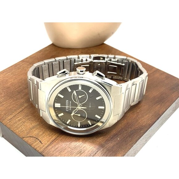 Citizen Mens Watch Eco-Drive CA4580-50E Chronograph Black Dial Silver Steel 43mm - Picture 9 of 15